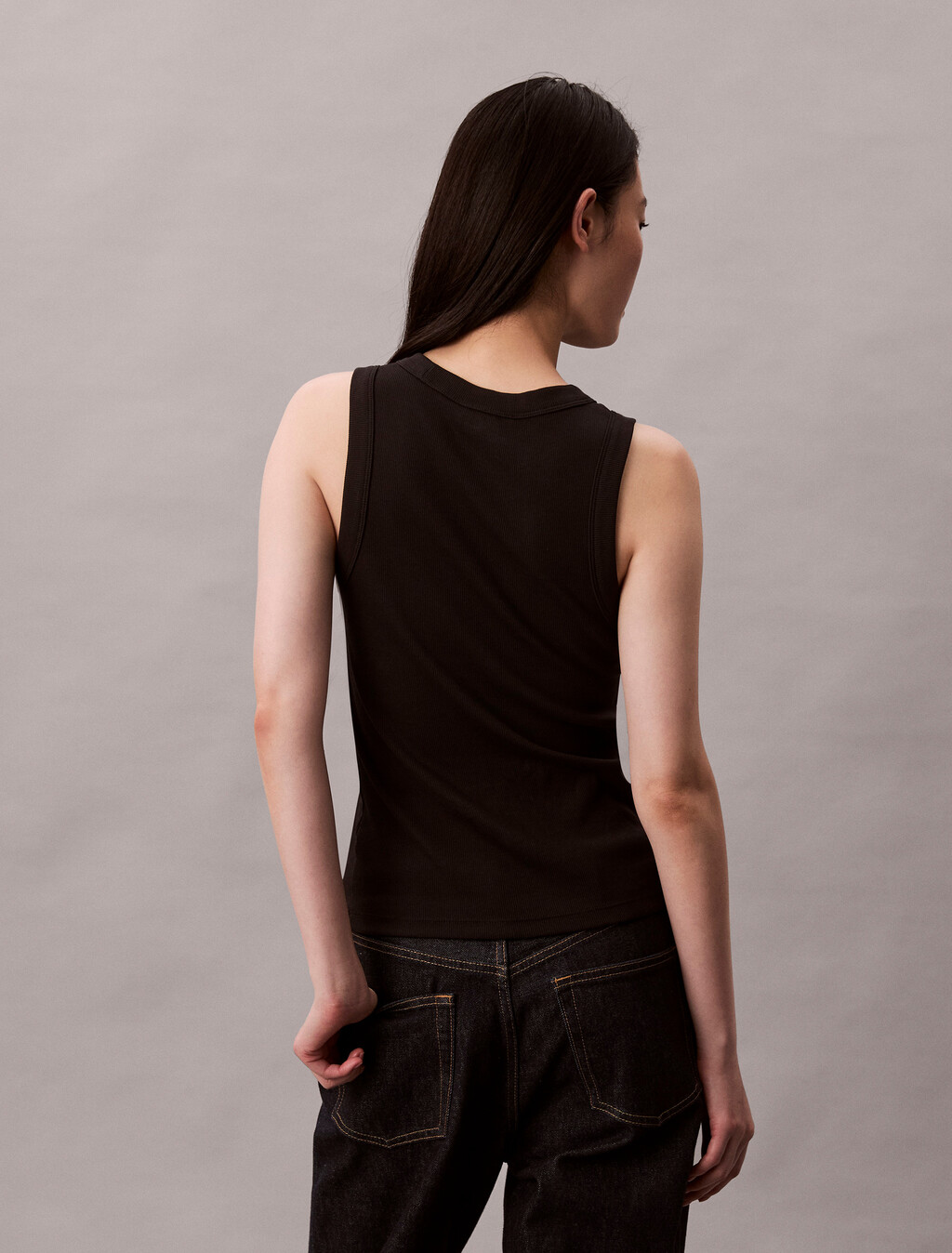 Monogram Rib Knit Tank Top, Black, hi-res