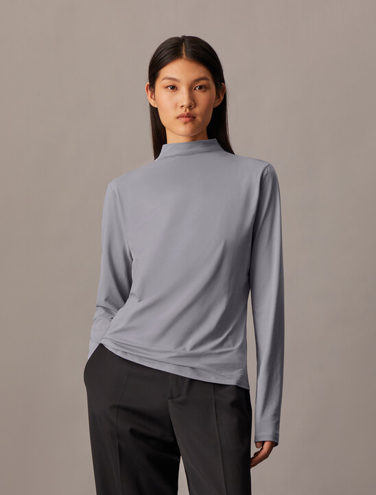 Mercerized Jersey Mock Neck T-Shirt