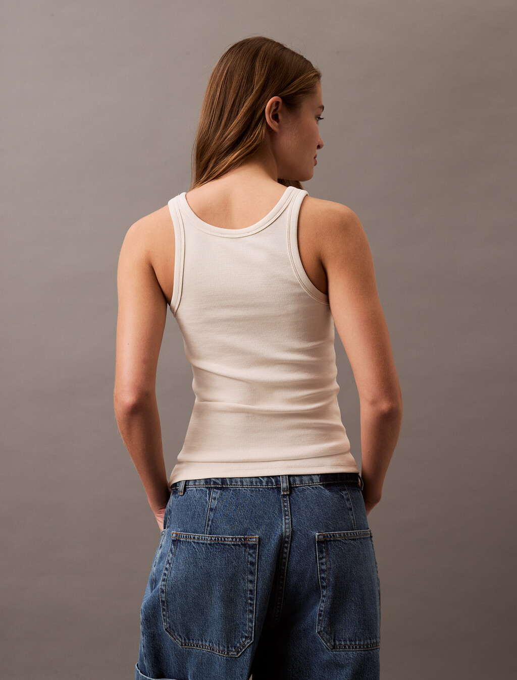 Viscose Rib Knit Tank Top, Sharkskin, hi-res