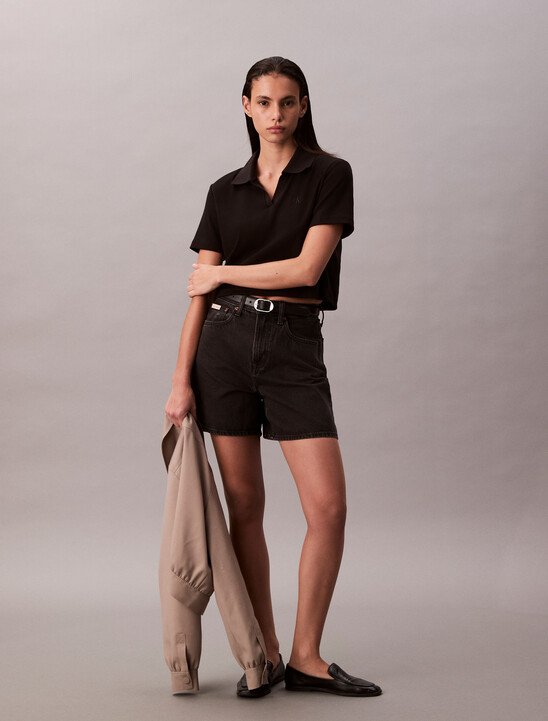 High Rise A-Line Denim Shorts