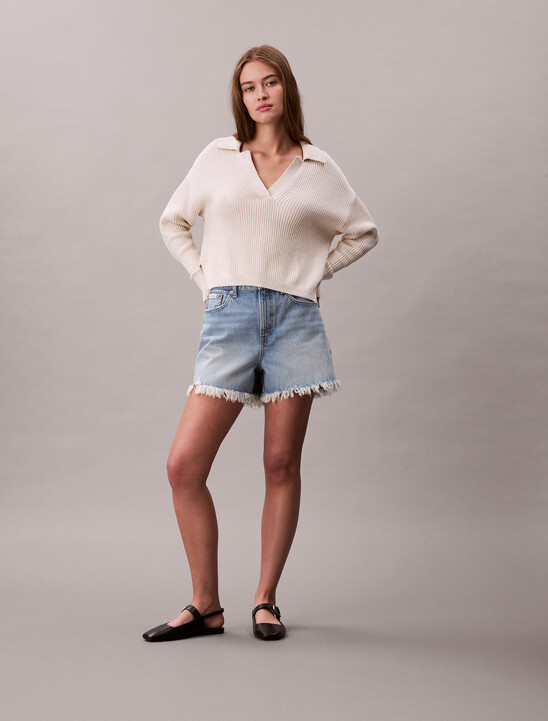 90s Relaxed Frayed Denim Shorts