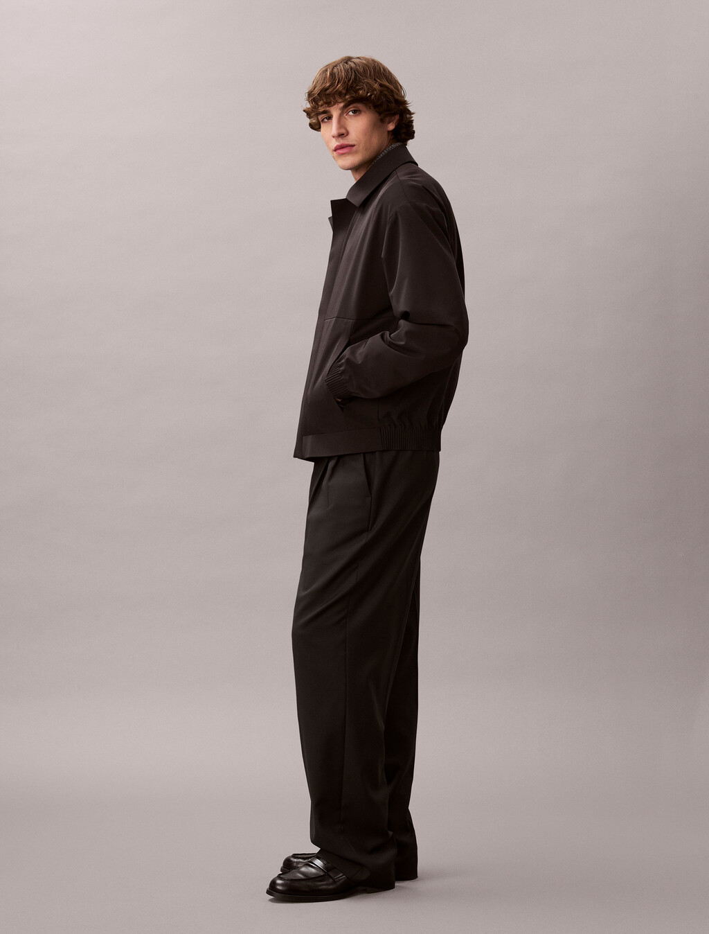 細斜紋飛行員外套, Black, hi-res