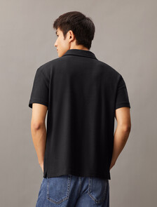 Textured Open Collar Knit Polo, Ck Black, hi-res