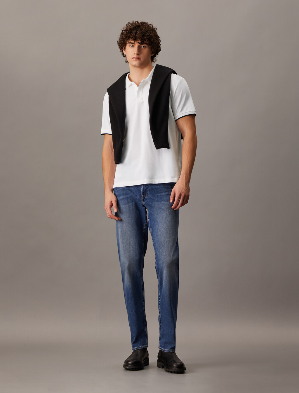 對比飾邊經典珠地棉 Polo 衫, Bright White, hi-res