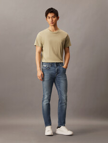 水洗修身牛仔褲, FADED CK BLUE, hi-res