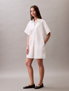 Cotton Twill Mini Shirt Dress, Blanc De Blanc, hi-res