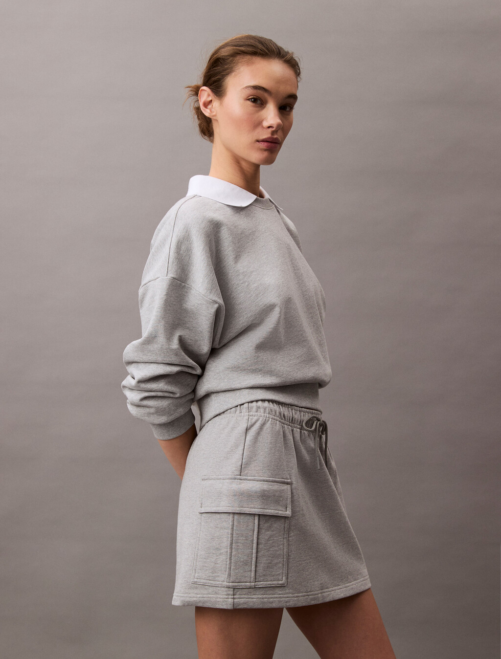 棉質毛圈布工裝迷你裙裝, Heroic Grey Heather, hi-res