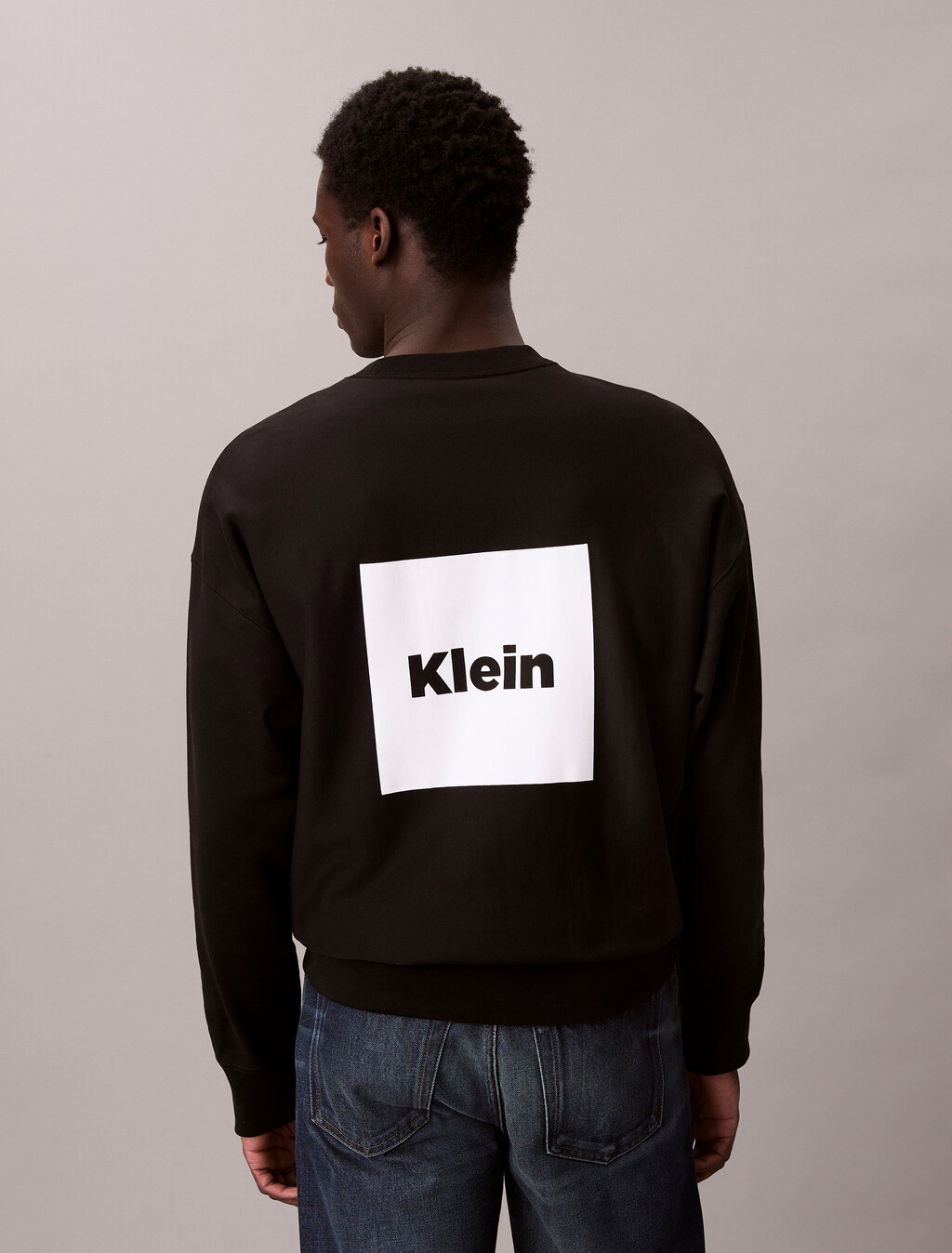 高級抓絨標誌圖案寬鬆衛衣, Black, hi-res