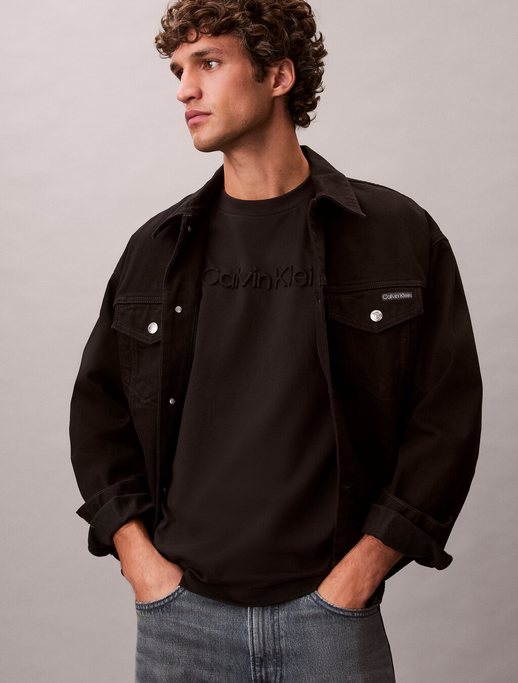 寬版壓花標誌 T 恤, Black, hi-res