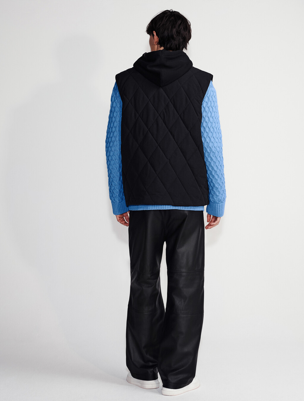Leather Wide Leg Chinos, Black, hi-res