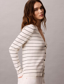Rib Stripe Cardigan, Tofu, hi-res