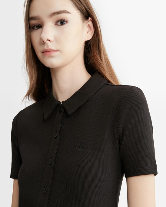Rib Knit Shirt Dress