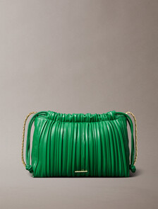 Drawstring Plisse Crossbody Bag, Emerald Chip, hi-res