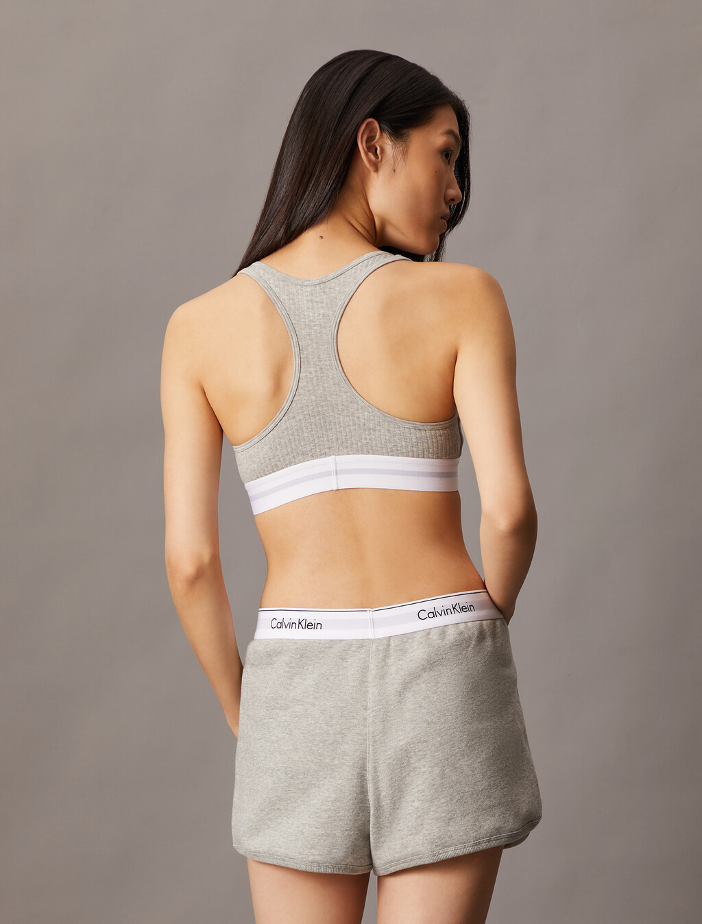 Cotton Modal Stretch Rib Knit Lightly Lined Bralette, Grey Heather, hi-res