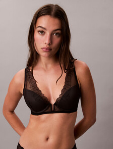 薄襯裡深 V 胸罩 - CK Black Geo Lace, Black, hi-res