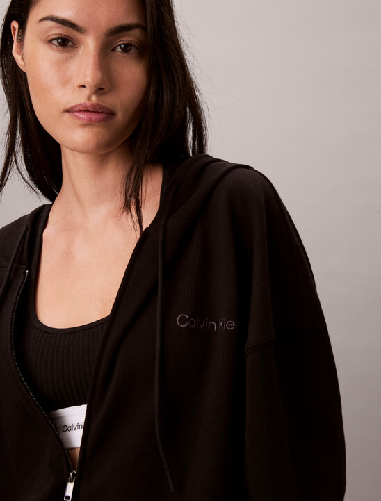 Logo Cotton Jersey Zip Thru Hoodie