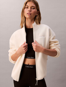 Fleece Relaxed Mock Neck Jacket, Antique White, hi-res