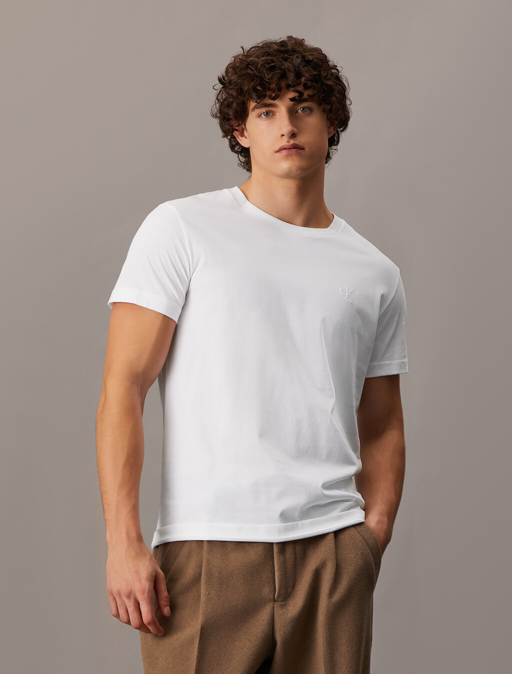 Core Smooth Cotton Monogram Tee, Bright White, hi-res