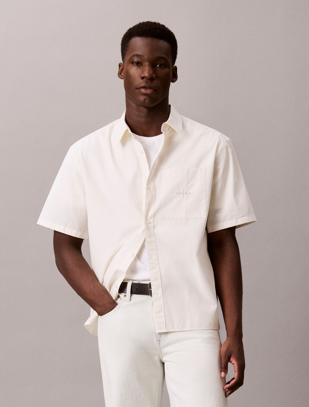 Washed Cotton Poplin Relaxed Shirt, Tofu, hi-res