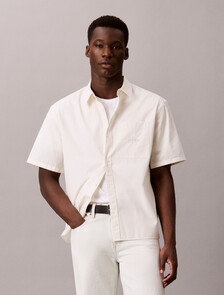 Washed Cotton Poplin Relaxed Shirt, Tofu, hi-res
