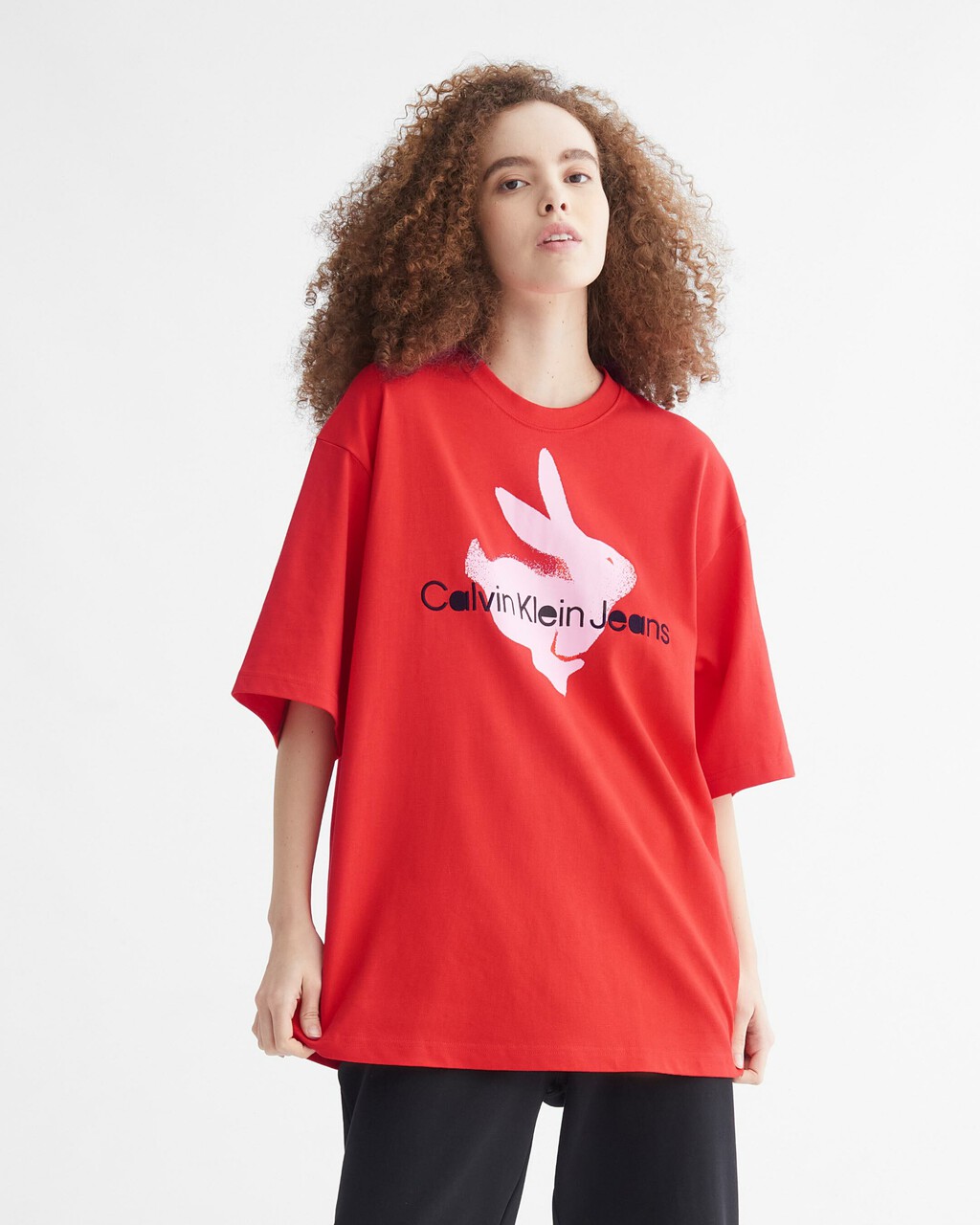 兔年特別版寬鬆版型 T 恤, FLAME SCARLET, hi-res