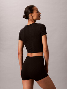 羅紋徽章無縫睡衣上衣, Black, hi-res