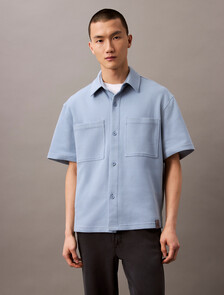 紋理珠地寬鬆襯衫式外套, Faded Denim, hi-res