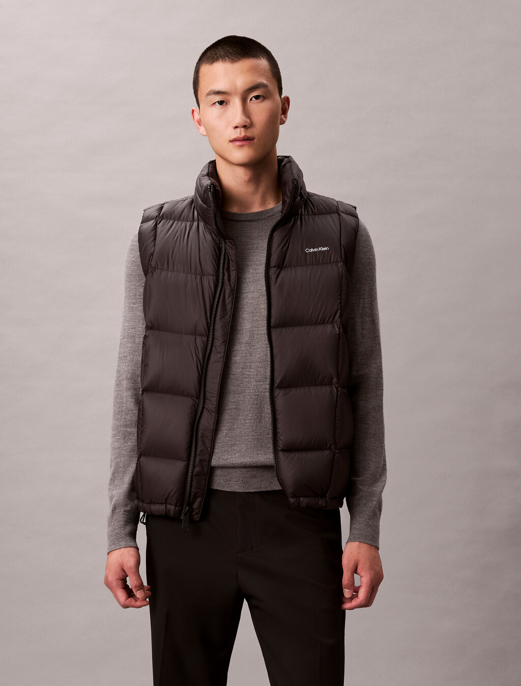 Nylon Quilted Puffer Vest, Black, hi-res