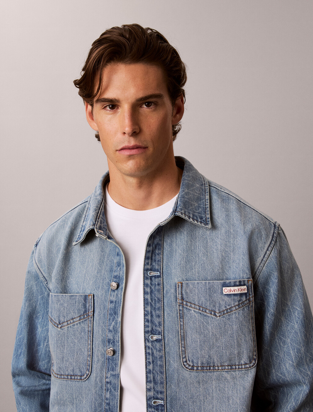90s Relaxed Logo Denim Overshirt, BOULEVARD BLUES, hi-res