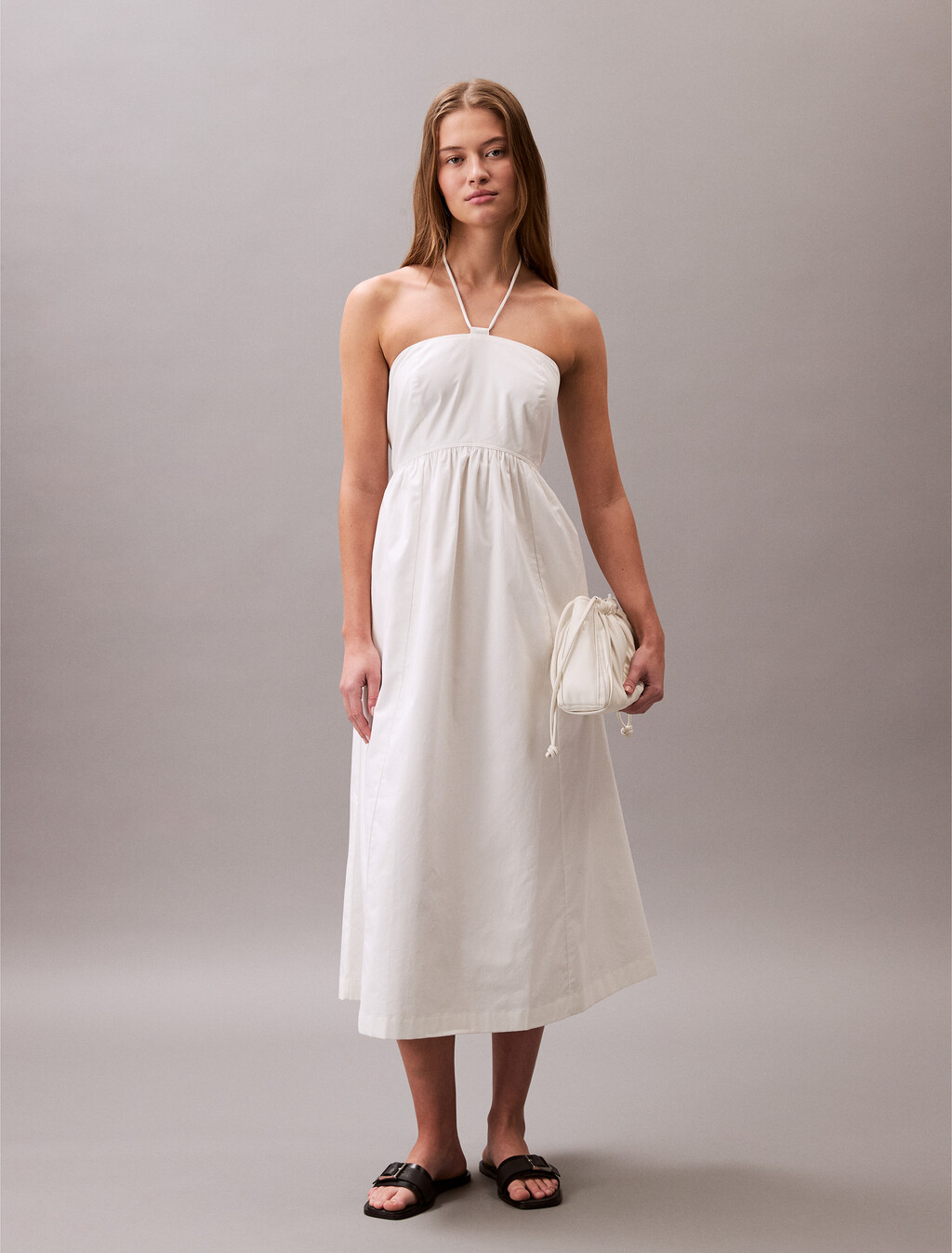 Cotton Twill Halter Dress, Blanc De Blanc, hi-res