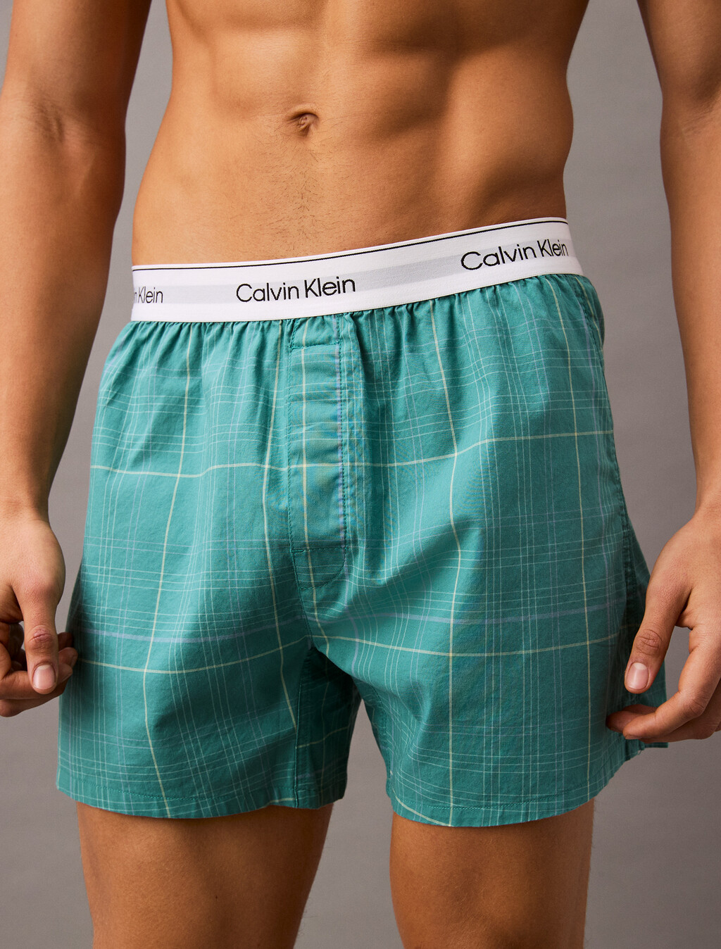 Cotton Poplin Traditional Boxers, 18522 CROSSHAIR PLAID+LIVELY TEAL, hi-res