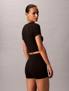 羅紋徽章無縫睡衣短褲, Black, hi-res