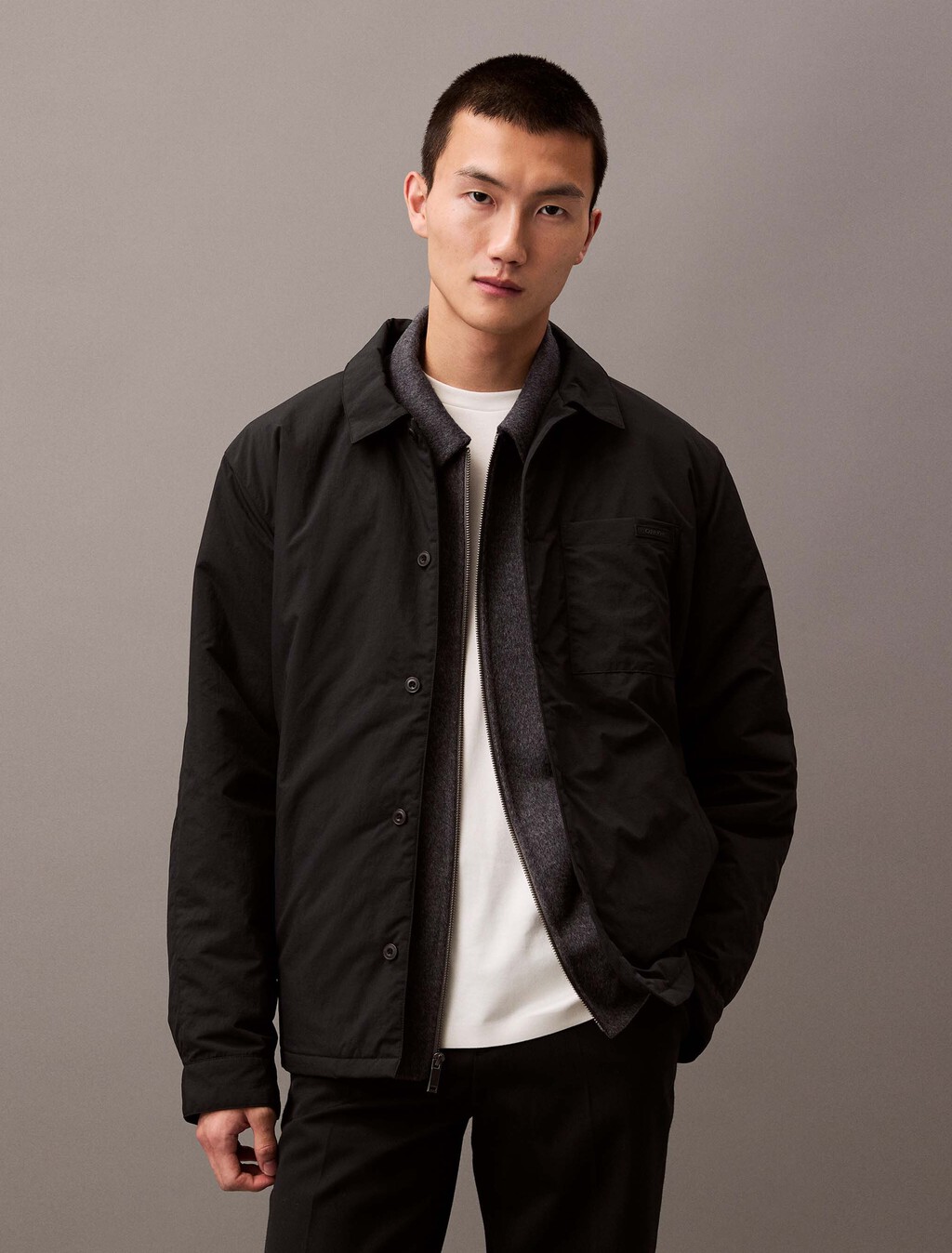 Crinkle Nylon Shirt Jacket, Black Beauty, hi-res