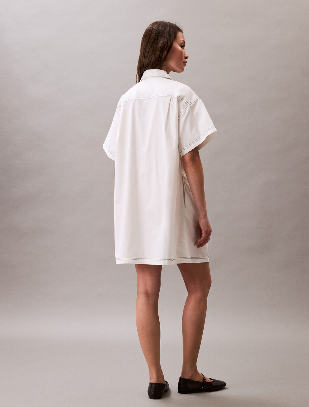 Cotton Twill Mini Shirt Dress, Blanc De Blanc, hi-res