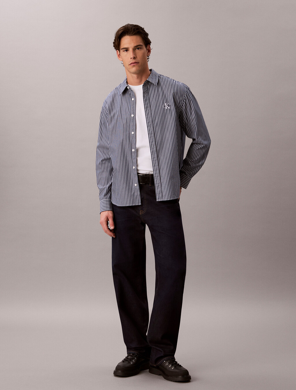 Stripe Washed Poplin Relaxed Shirt, Pageant Blue, hi-res