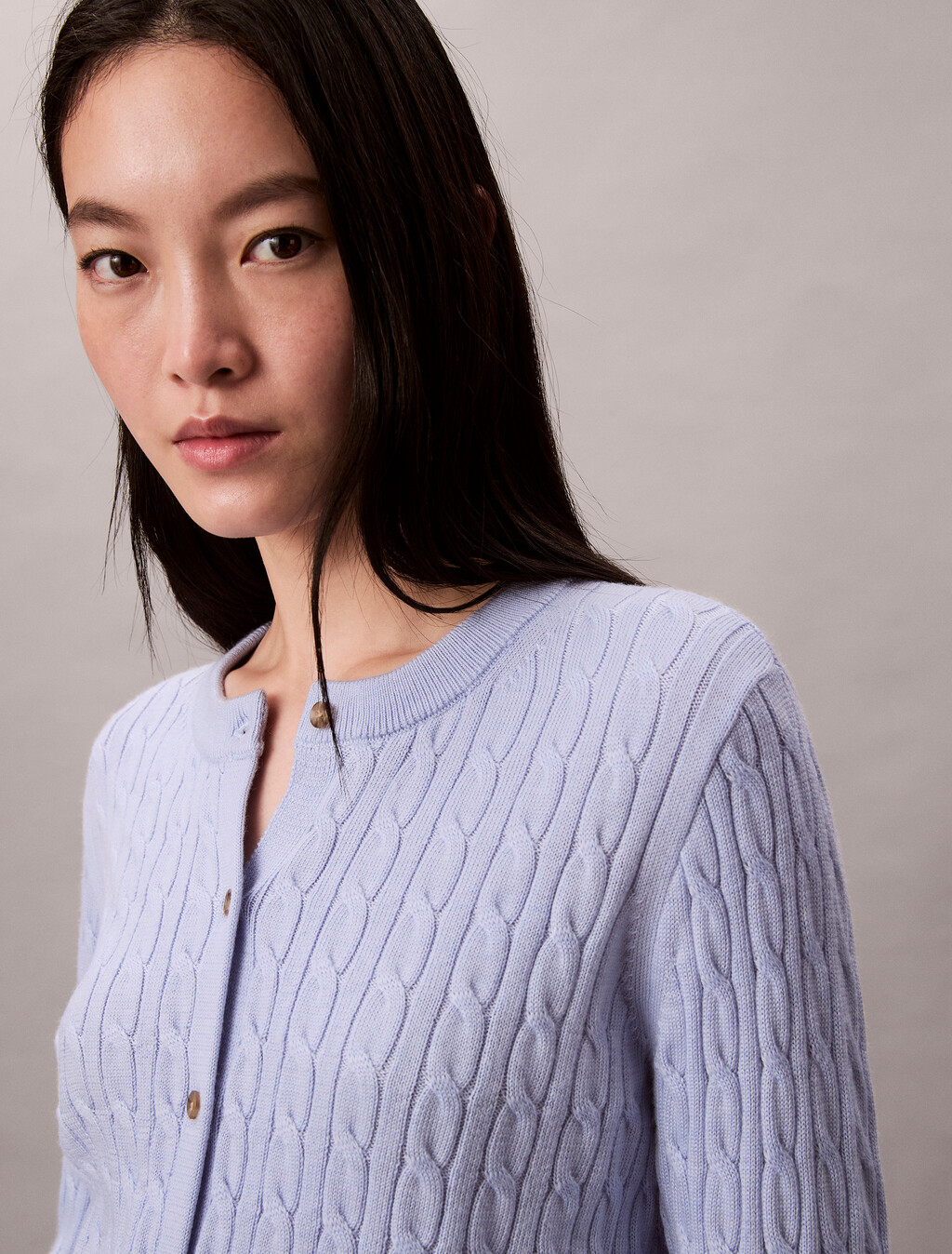 Merino Wool Blend Cable Cardigan, Casual Blue, hi-res