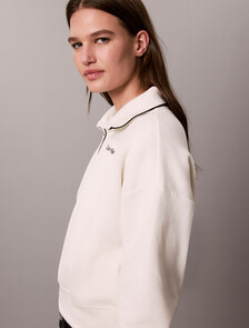 Brushed Cotton Terry 1/4 Zip Sweatshirt, Tofu, hi-res