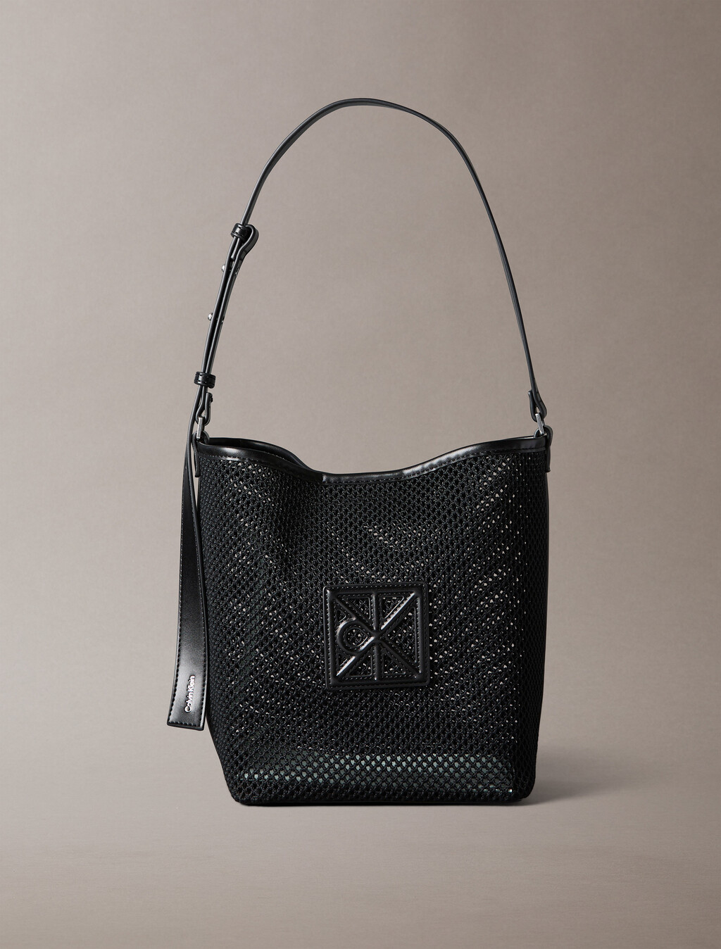 Mesh Emblem Logo Bucket Bag with Pouch, Black, hi-res