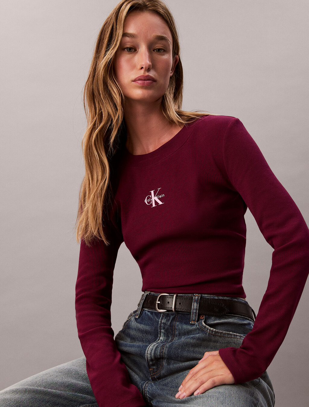 Monogram 標誌長袖貼身 T 裇, Berry Glaze, hi-res