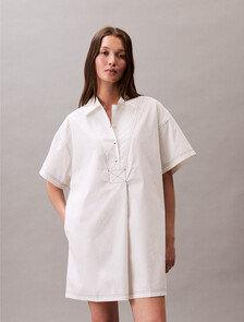 Cotton Twill Mini Shirt Dress, Blanc De Blanc, hi-res