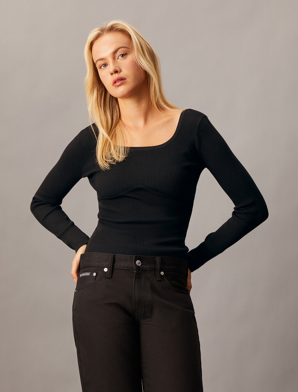 羅紋針織上衣, Ck Black, hi-res