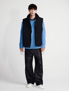 Leather Wide Leg Chinos, Black, hi-res