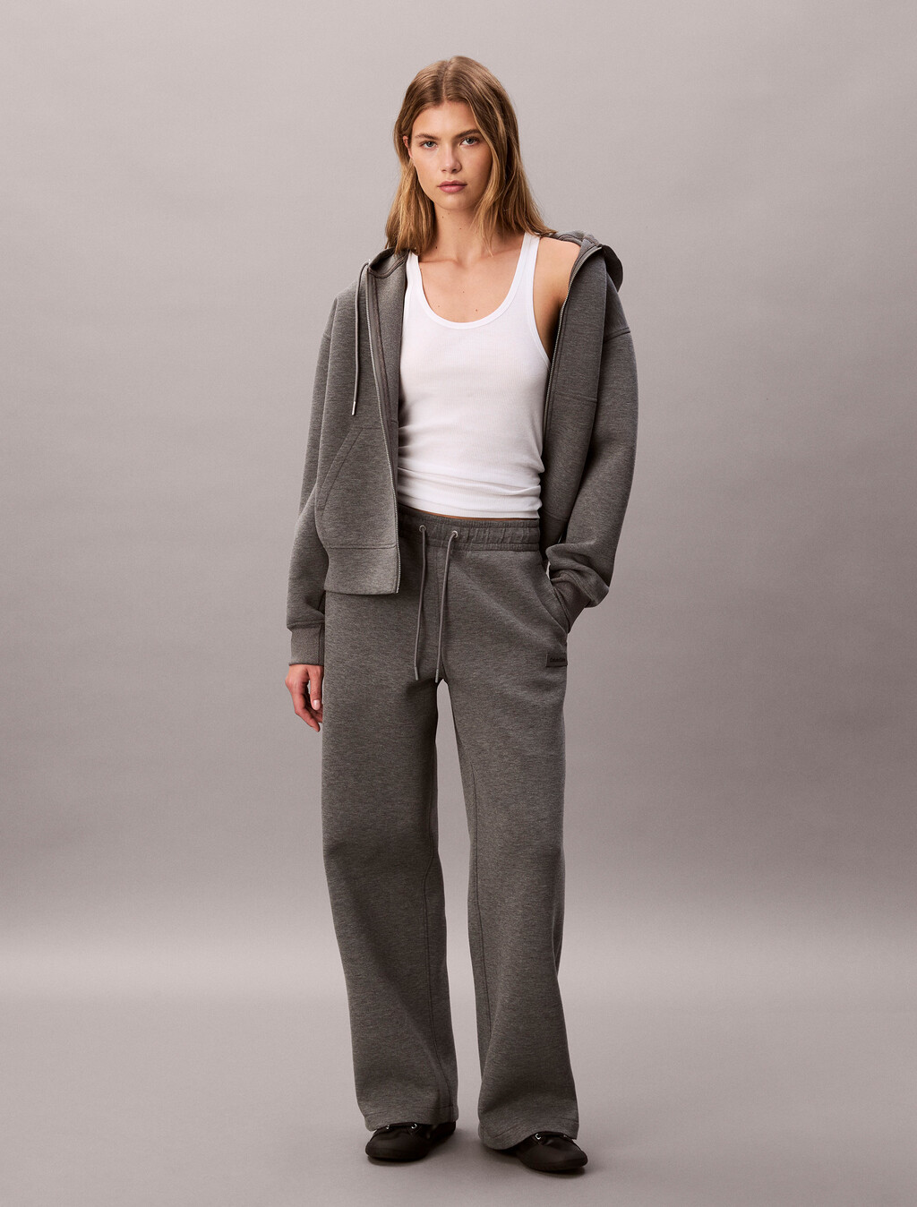 Jersey Wide Leg Joggers, Med Grey Heather, hi-res