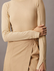 透視針織長袖上衣, Pale Khaki, hi-res