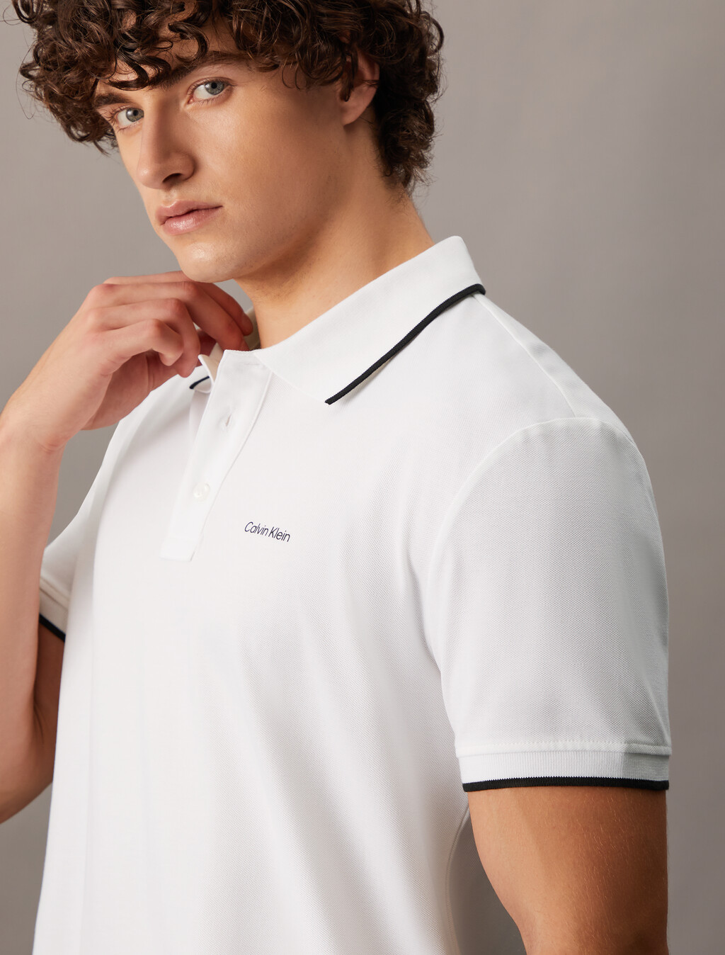 對比飾邊經典珠地棉 Polo 衫, Bright White, hi-res