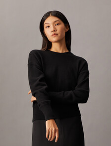 山羊絨圓領毛衣, Black, hi-res