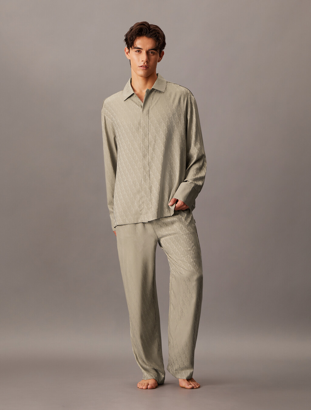 Satin Jacquard Sleep Shirt, 17715 HOLIDAY SHINE LOGO+VINTAGE KHAKI, hi-res