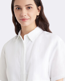 萊賽爾亞麻分層襯衫, BRIGHT WHITE, hi-res