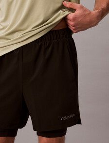 抗潑水 2 合 1 健身短褲, Black, hi-res