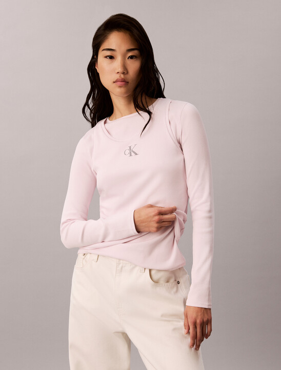 Double Layer Baby Fit Ribbed Long Sleeve Top